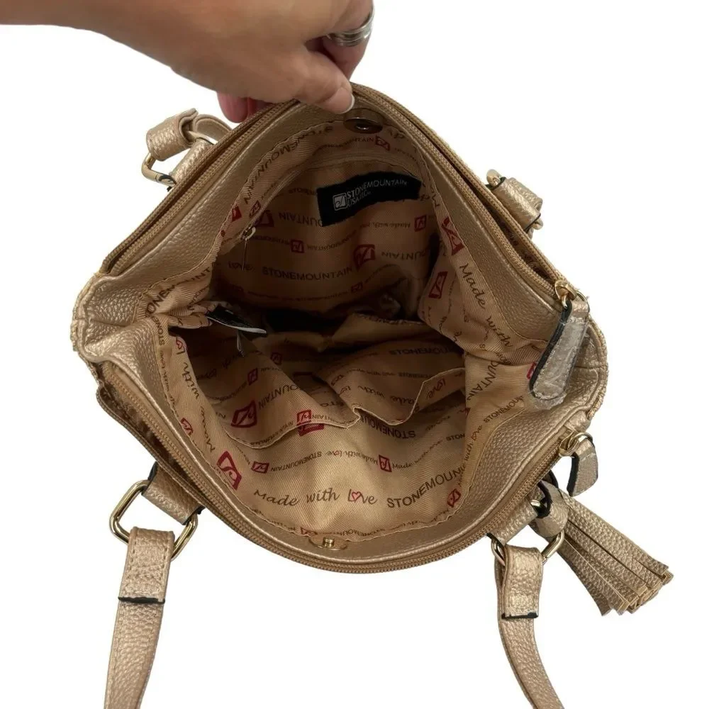 Stone Mountain Metallic Gold Straw Shoulder Bag NWOT